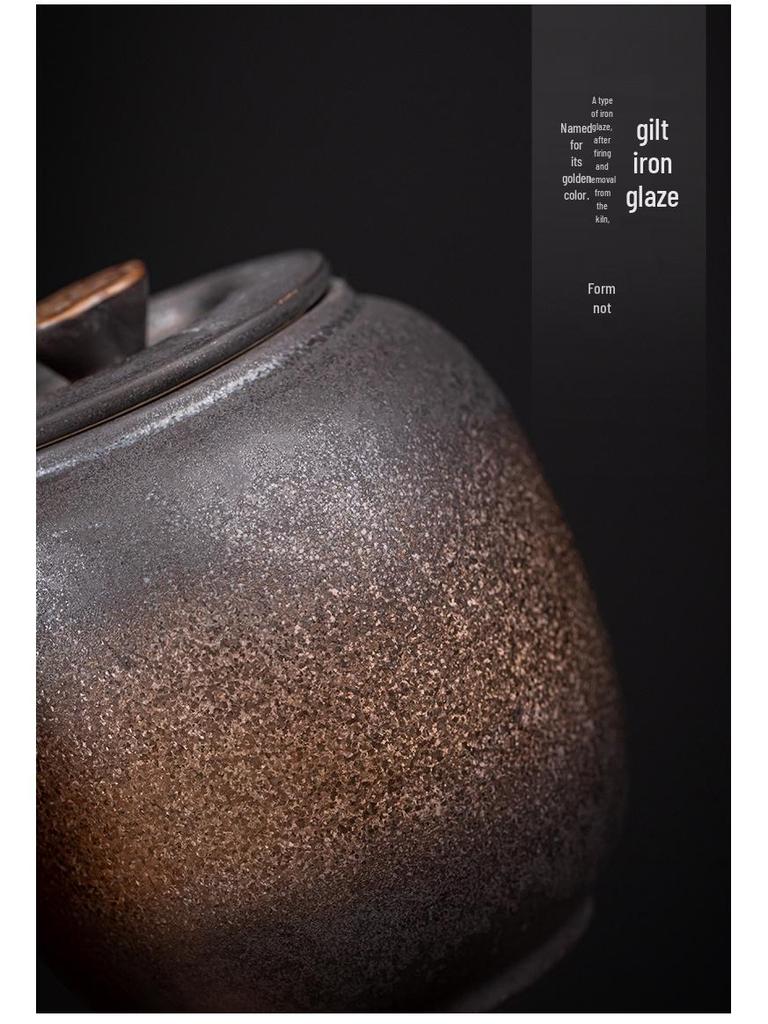 Unsealed Gilded Iron Glaze Ceramic Tea Can - Small Storage for Pu'er & White Tea
