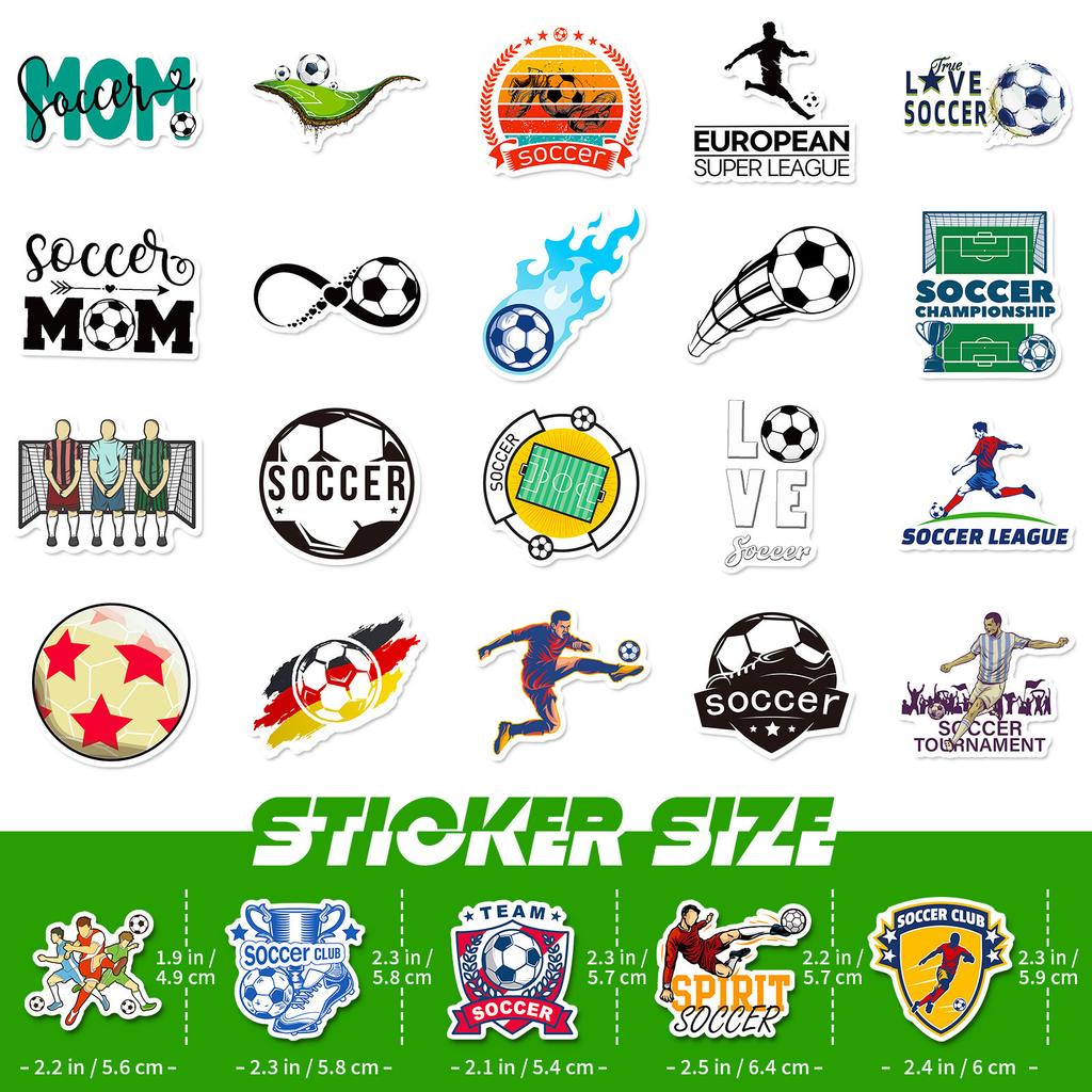 50PCS American Style Soccer Stickers, Kids Soccer Decals for Laptop, Water Bottle & Decoration