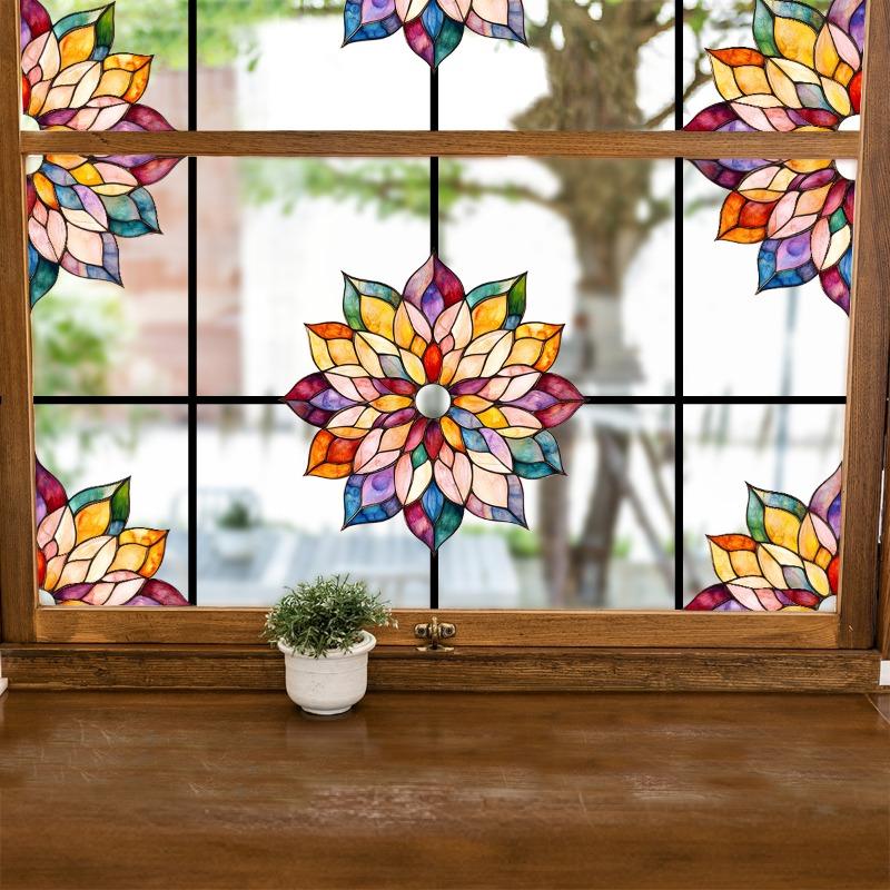 1pc Transparent Rainbow Flower Glass Sticker Self Adhesive Window Cling Film for Living Room Bedroom Office Balcony Home Decor
