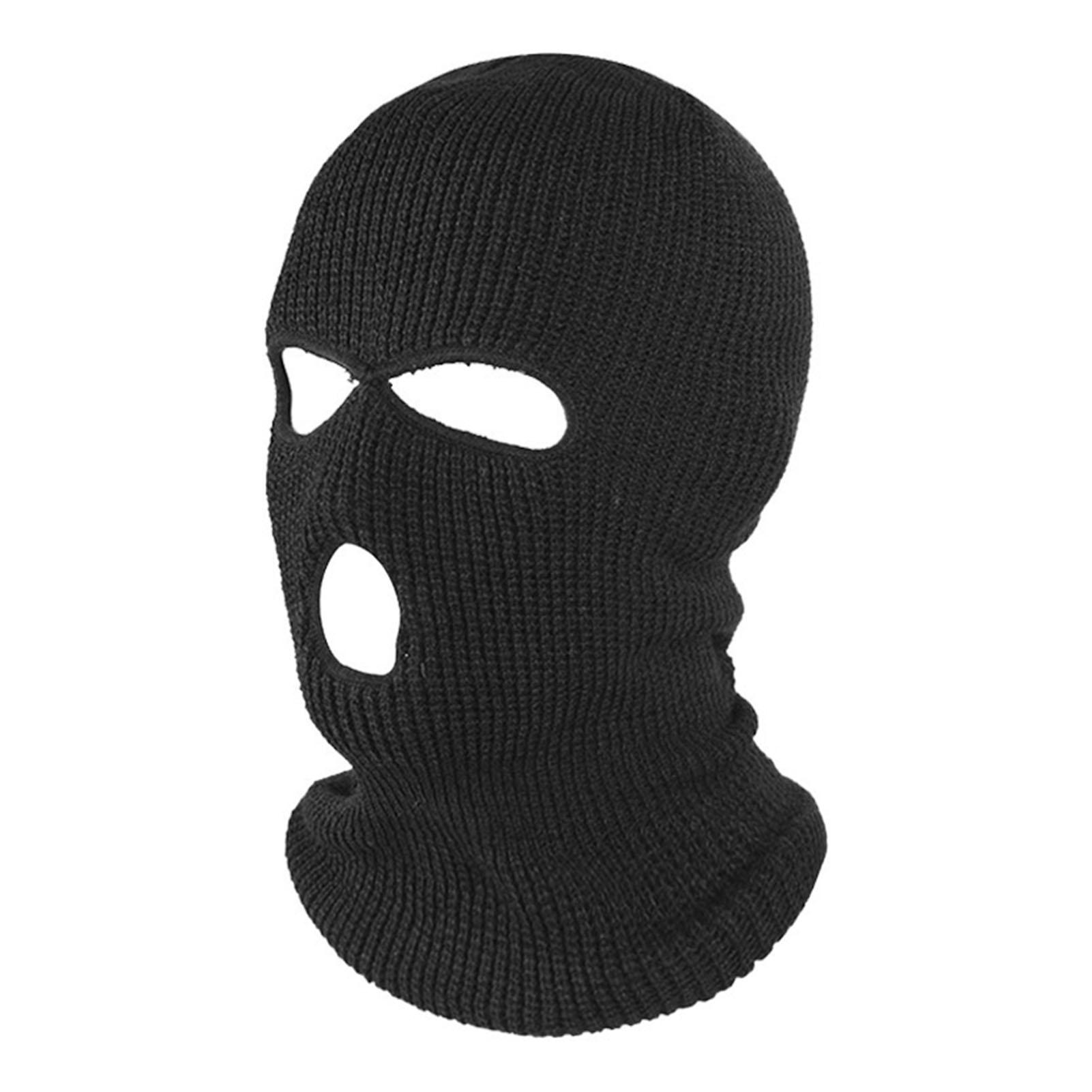 

3 Hole Full Facial Cover Woolen Knitting Head Cover Winter Ski Hat Headgear Black