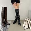 British Skinny Boots Two Wear Pile Boots Autumn New Knight Boots Pointed Thick Middle Heel Fashion Single Boots