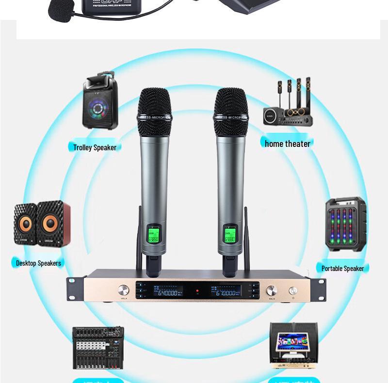 Wireless Dual Microphone Kit: KTV Singing, U Band Receiver, Infrared Frequency, Karaoke Home, Headset & Lavalier.