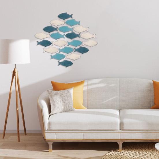 Yousheng 20Pcs/Set Wooden Fish Wall Decoration School of Fish Beach Lake House Bathroom Wall Art Nautical Coastal Ocean Theme Hanging Ornament