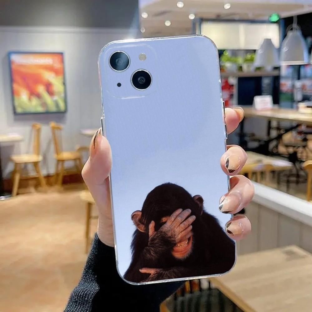 Monkey Sipping Caprisun Meme Phone Case For iPhone 16,15,14,13,12,11 Plus,Pro,Max,XR,XS,X,7,8,SE,Mini Transparent Silicone Soft