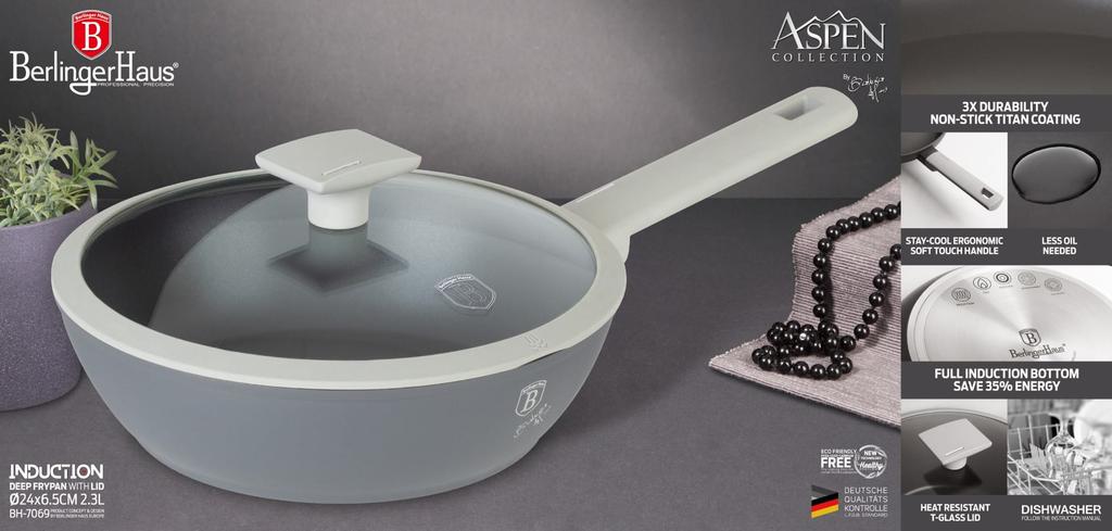 Patelnia Głęboka Tytanowa 24cm BERLINGER HAUS Aspen BH-7069