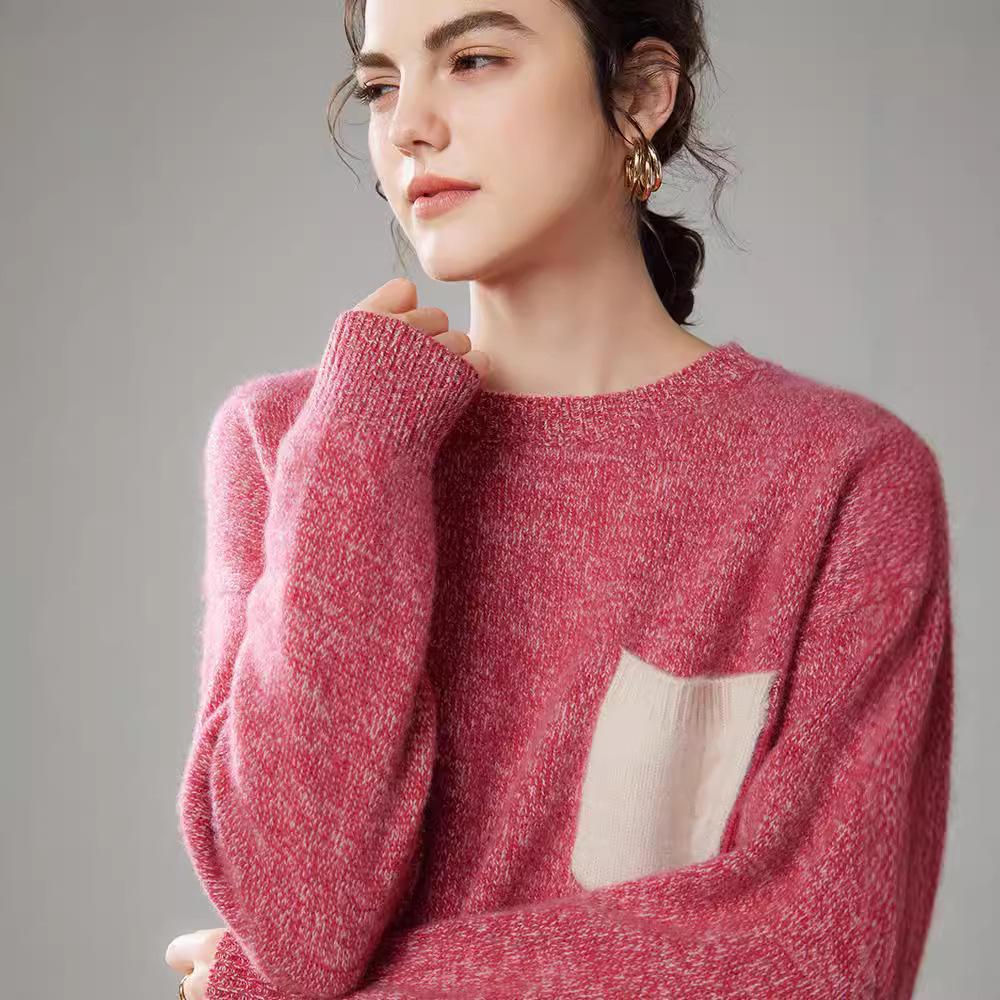 Merchant's Choice: Women's Thick Cashmere Floral Sweater - Autumn/Winter, Round Neck, Slim Fit, Loose Knit
