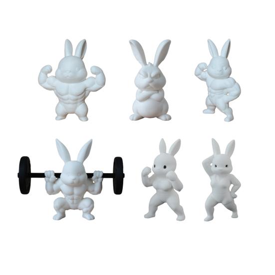 Easter Muscle Bunny Figurine Cute Mini 3D Printed Bunny Statue Collectible Rabbit Ornament for Spring Home Table Shelf Decor