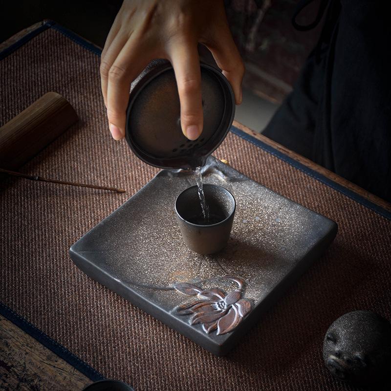 Ceramic Dry Bubble Tea Tray with Water Storage Drainage and Water Storage Dual-use Tray Teapot Holder Tea Sea Dry Bubble Tray