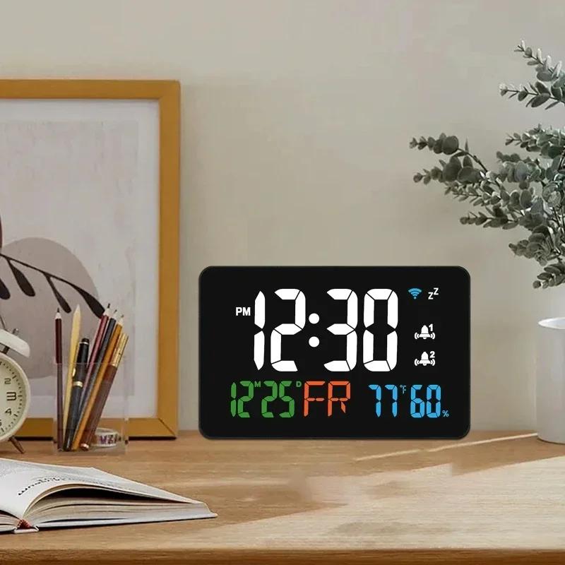 WiFi Desktop Clock Calendar Intelligent Thermometer Hygrometer with Digital LED Display Support WIFI Auto-Calibration