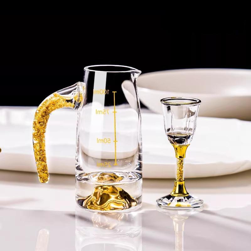 Gold Foil Glass Cup Golden Rock-shaped White Wine Cup Highball Glass 100ml Crystal Wine Dispenser Tableware Flagon Transparent