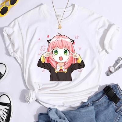 Yeni Anime Sevimli Anya Forger Baskılı Kısa Kollu Yuvarlak Yaka Unisex Kadın Tişörtü Yazlık Rahat Tişörtler