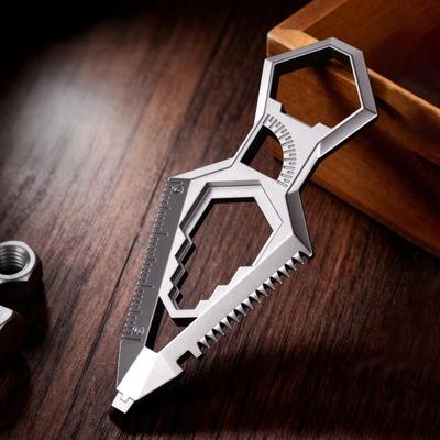 10-in-1 Pocket Multi-Tool Includes Bottle Opener Screwdrivers Wrenches Ruler & Saw Compact Keychain Design Stainless Steel EDC Tool for Home
