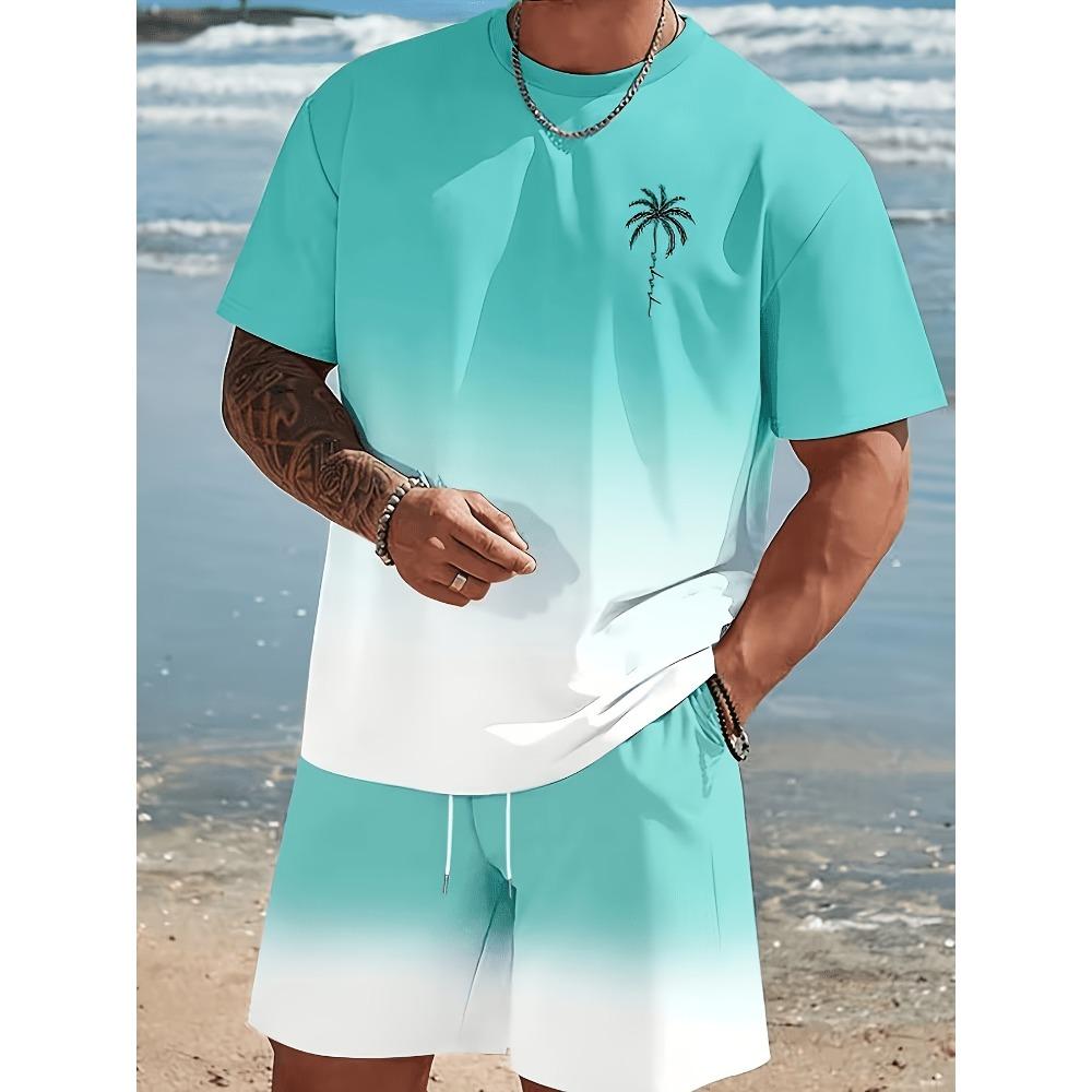 Men's Casual Sports Suit, Hawaiian Style Gradient Design