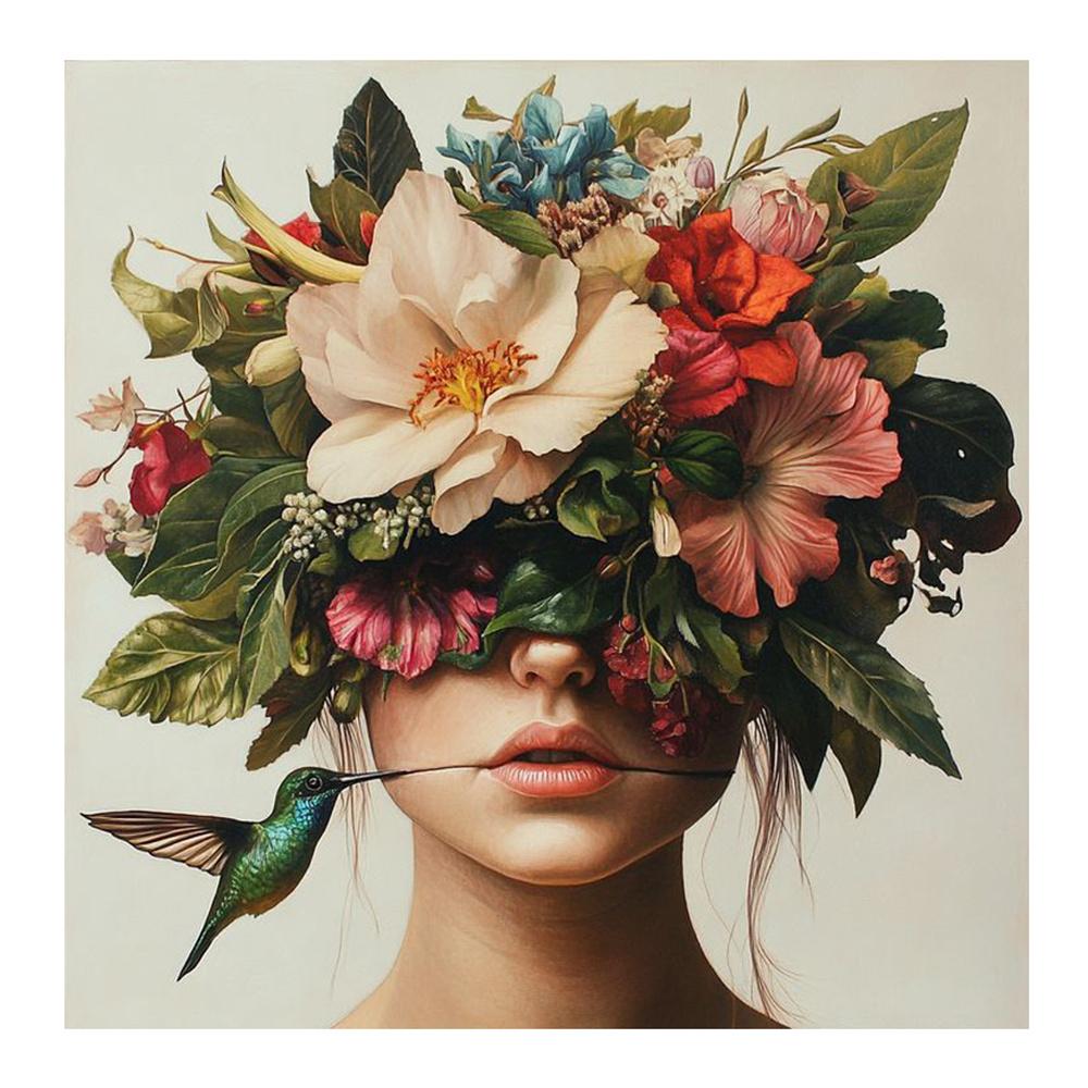 5D DIY Malowanie Diamentami Sztuka Surrealizm Kwiaty Okulary Przeciwsłoneczne Dziewczyna Ptak Mozaika Zestaw Haftowany Rhinestone Krzyżyk Wystrój Domu