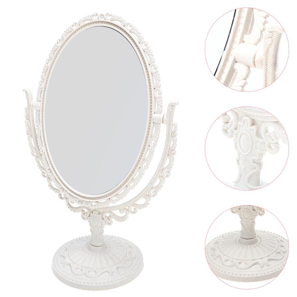 FRCOLOR Tabletop Vanity Stand Antique Freely Adjustable Makeup Tabletop Stand Princess Oval Mirror, Double-Sided Mirror, Mirror, Style, Rotating,