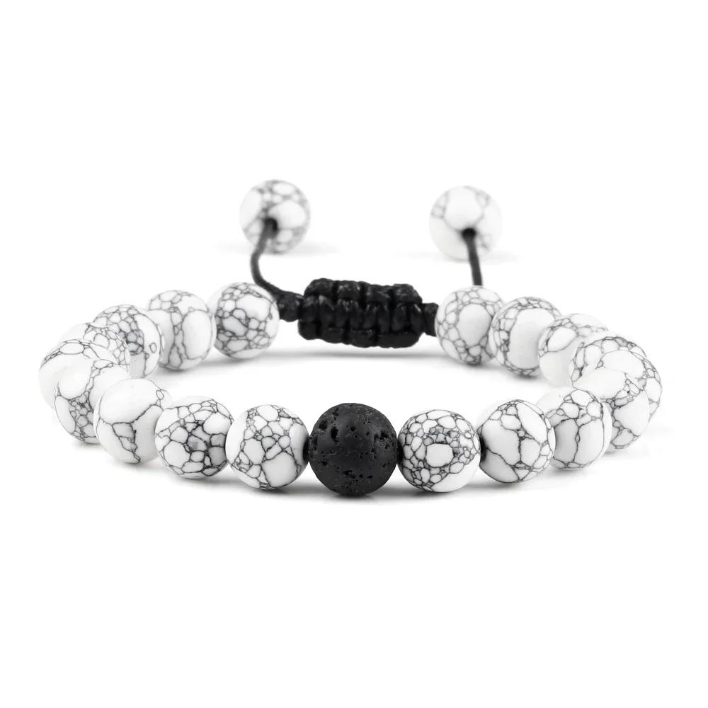 Hot 2pcs/Set Couples Distance Braid Bracelets Natural Stone White And Black Ying Yang Beads Bracelet Best Friend Strand Jewelry