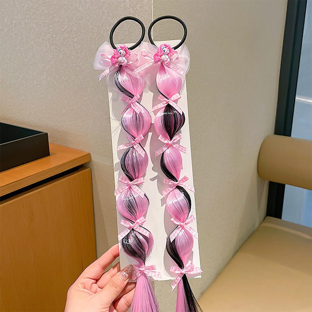 40cm Micul Ponei Gradient Colorat Mici Impletituri Bule Perucă Copii Fată Fundiță Panglică Elastic de Păr Extensie de Păr