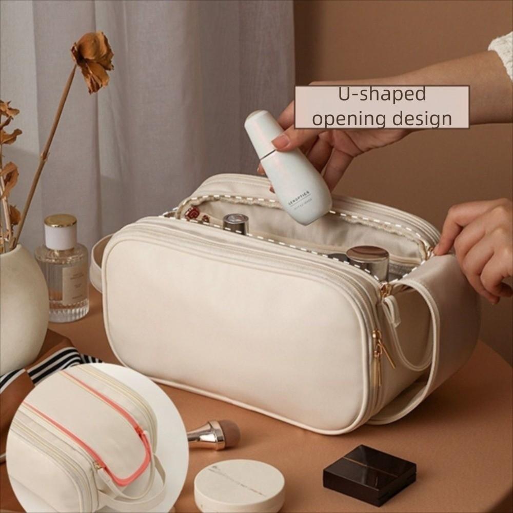 Double Zipper Multifunctional Makeup Bag Large Capacity Cosmetic Handbag  For Women