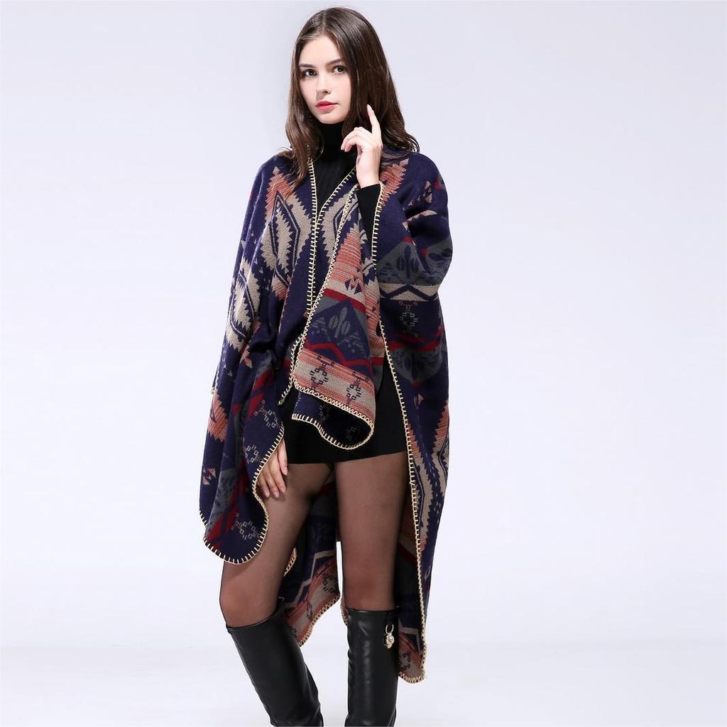 Women's Thickened Imitation Cashmere Shawl - Autumn/Winter European & American Style Cape, Warm Decorative Air-Conditioning Scarf