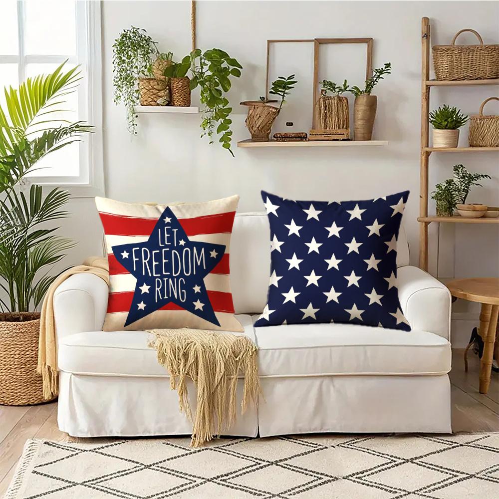 Independence Day Patriotic Pillow Cover American Flag Star Striped Freedom Let Freedom Ring Home Decorations Cushion Case Sofa