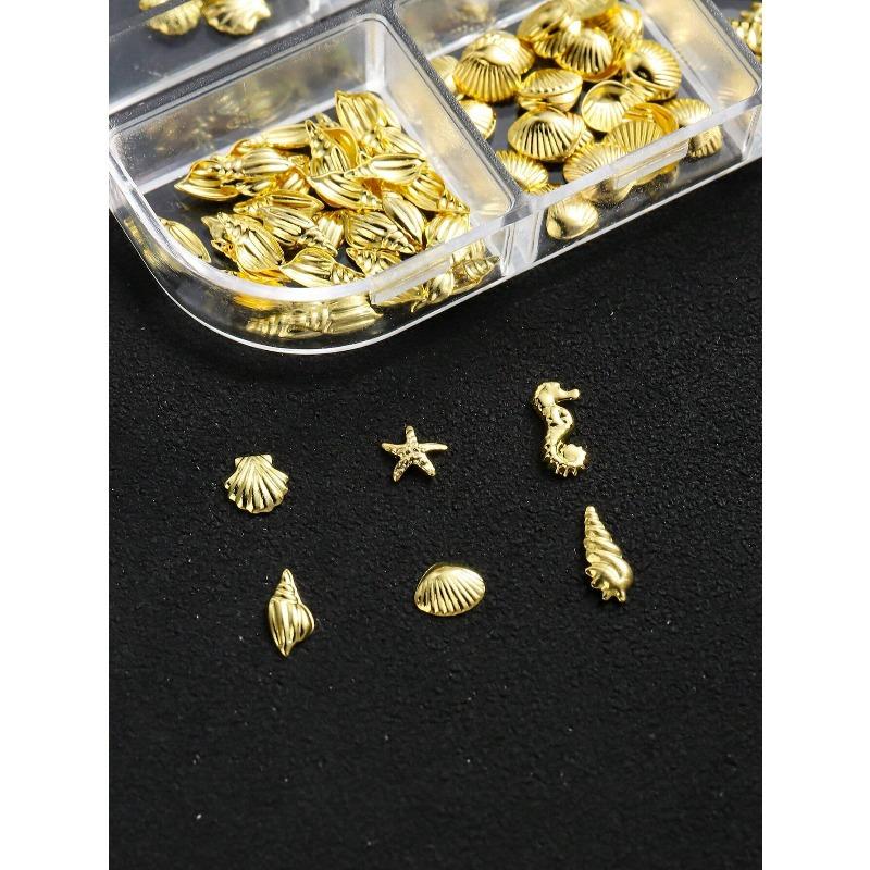 6 Grids/box Shell & Starfish Nail Art Decorations, Creative Metal Nail Accessories DIY, Summer Nail Jewelry, Nail Art Supplies