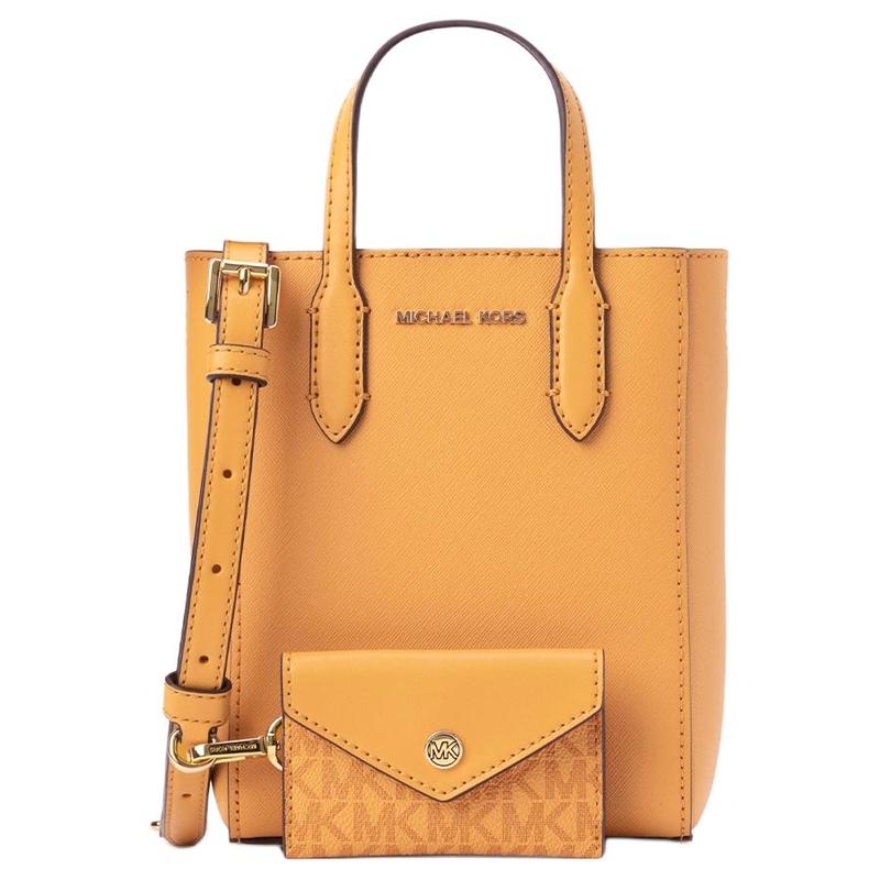 MICHAEL KORS VINCENT logo printed logo magnetic buckle closure cow leather one-shoulder crossbody handbag mini women s yellow жёлтый