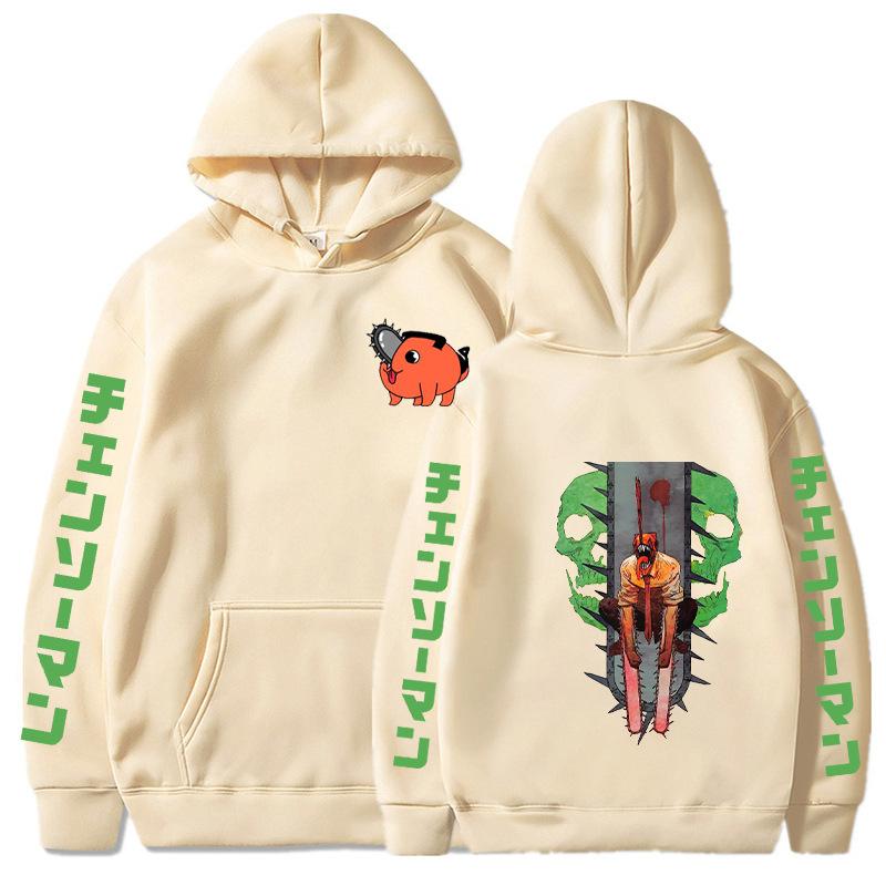Anime Hoodies Men Fashion Chainsaw Man Printed Autumn Winter Fleece Streetwear