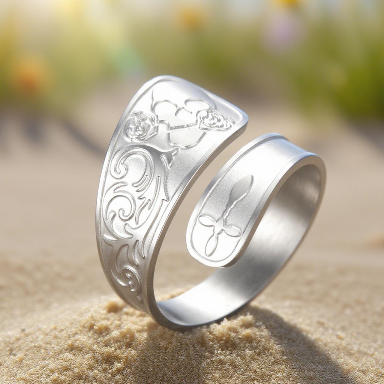 Dawapara Retro Skull Rings Gothic Adjustable Rose Flower Spoon Rings Halloween Jewelry Gifts Stainless Steel Jewelry