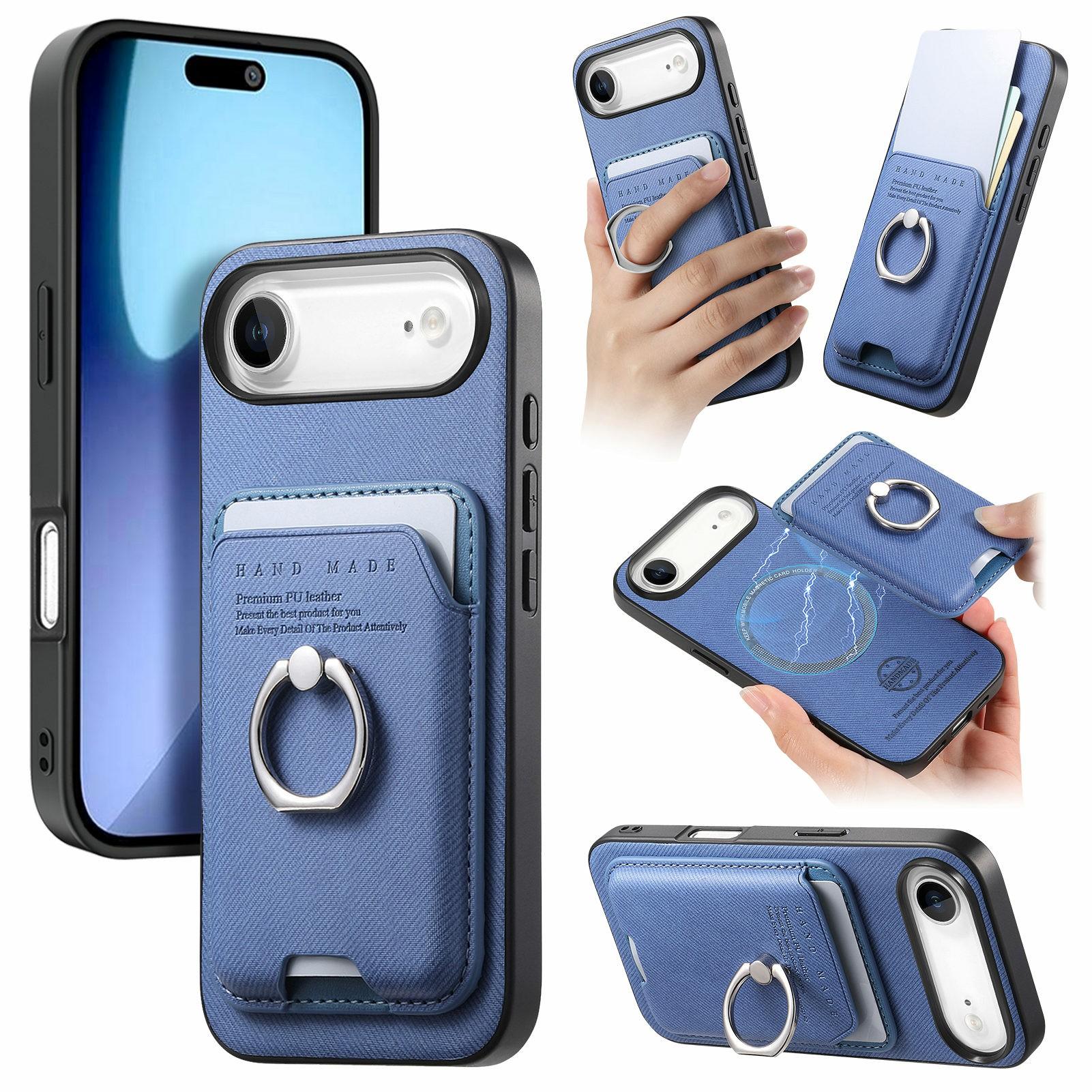 

For iPhone Air Case Cloth Texture Leather + PC + TPU Phone Cover with Detachable Magnetic Ring Kickstand Card Holder