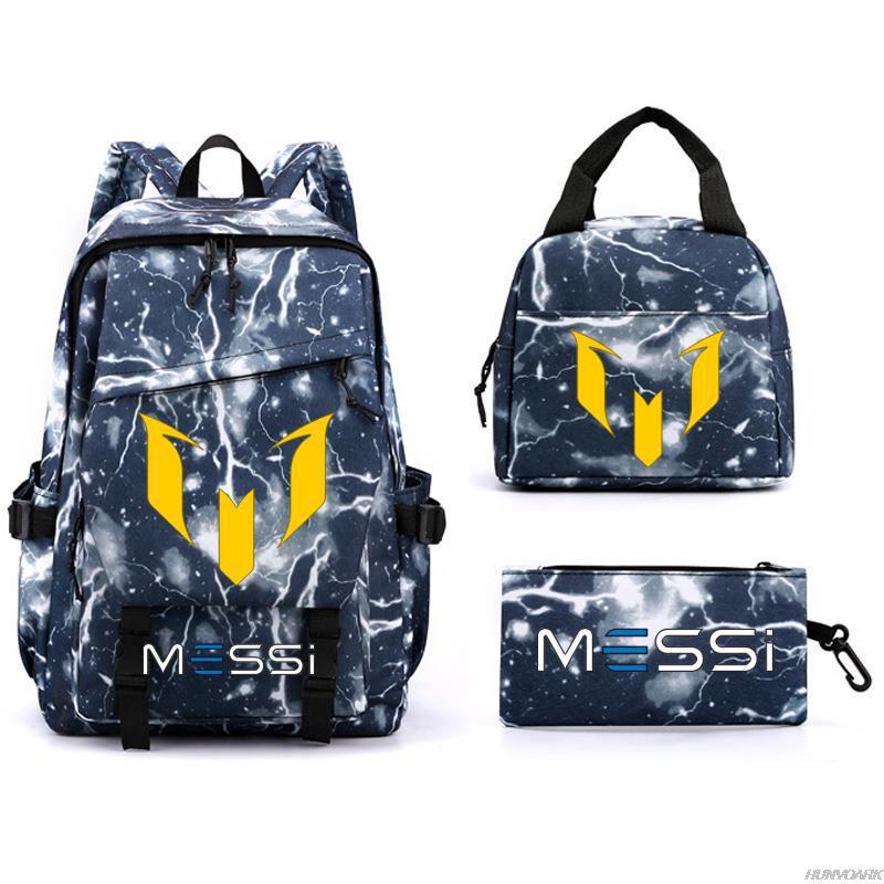 Football Star Peripheral Backpack, Primary And Secondary School Student Schoolbag Three-Piece Set, Lunch Bag, Pencil Bag Set, College Style