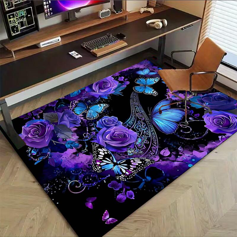 1PC Butterflies Flowers Non-Slip Floor carpet, Office, family, bedroom, Studio - Large Area Rug, Vibrant Colors-C0492