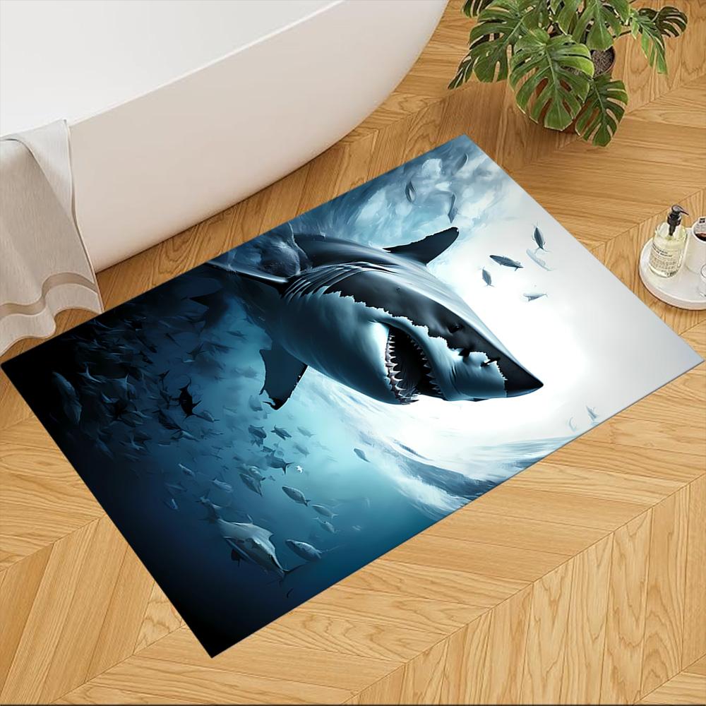Shark Surface 2D Printed Floor Mat Shaggy Fabric Stain-resistant Surface Office & Lounge Rug Bohemian Boho Style Holiday Home Gift