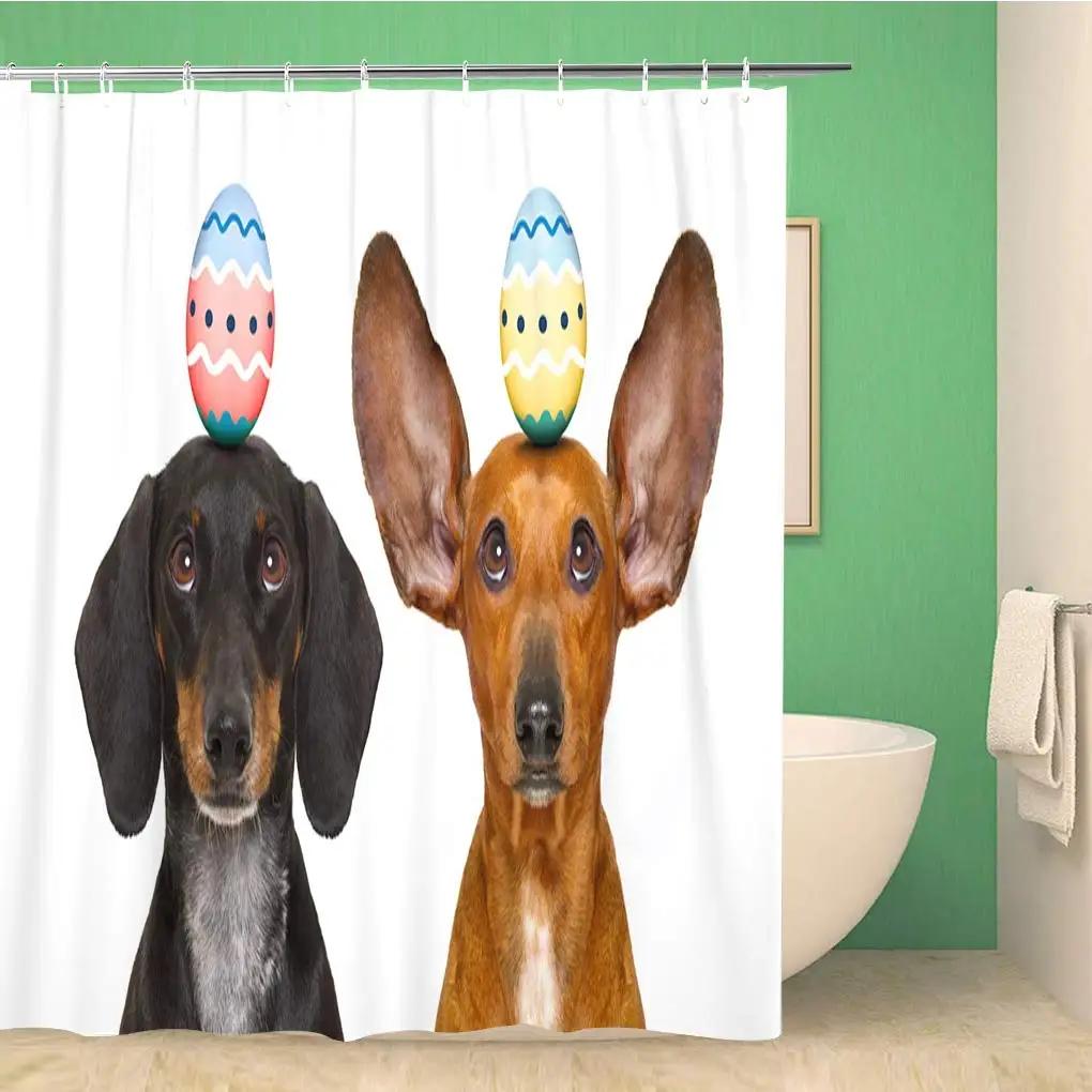 Funny Sausage Dog Dachshund Shower Curtains For Bathroom, Cartoon Dogs Bath Curtains With Cute Animals Waterproof Machine Wash
