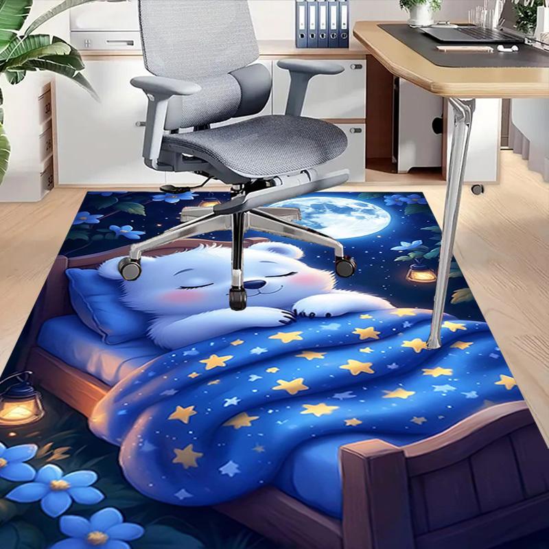 1 Stück Bär, Nacht Rutschfester Bodenteppich Kompatibel für Büro & Wohnzimmer & Schlafzimmer & Esszimmer - Flach - Webmaschine-S0348