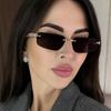 2pcs Rimless Metal Frame Square Sunglasses Women Gradient Color Lens Sun Glasses Vintage Irregular Legs Design Eyewear UV400