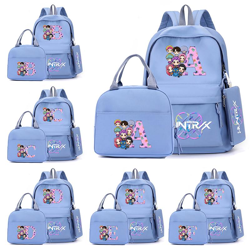 3Pcs/set 26 English Letter K-Pop Printed Backpack with Handbag Pencil Case for Teenager Student Boy Girl Bookbag Women Large Capacity Travel Bag