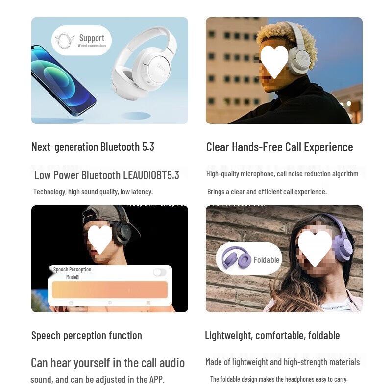 JBL Bluetooth 72TUNE Wireless Over-Ear Headphones with Sound Effects, Low Frequency, Available in Pure Black, White, and Blue.