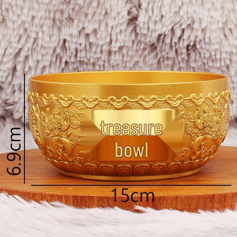 Brass Dragon and Phoenix Treasure Pot - Gold Eight Treasures Copper Bowl Ornament