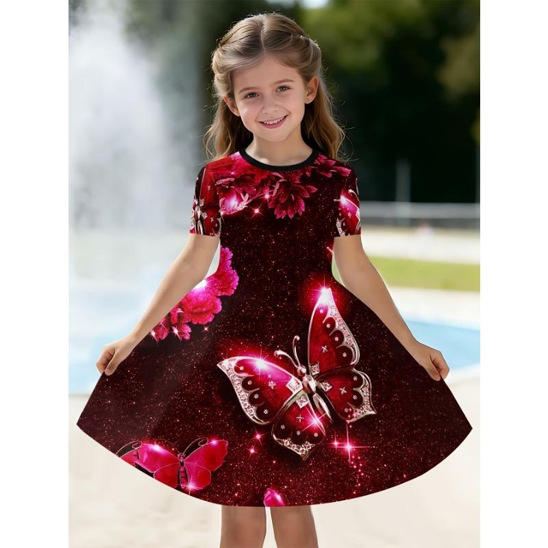 Girls' Dress, Suitable for Parties and Casual Attire, Sweet Princess Dress, Lightweight Spring and Summer Outfit, Easy to Handwash,