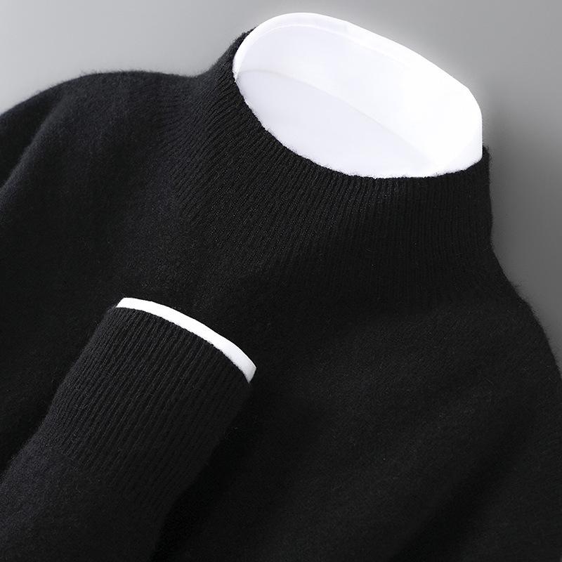 

Men s Casual Pure Wool Loose Knit Sweater - Half-High Neck, Solid Color, Autumn/Winter Collection XXL