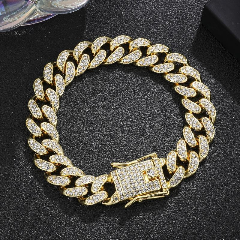 Hip Hop Iced Out Cuban Link Bracelet Men Silver Rhinestone Wrist Chain Jewelry