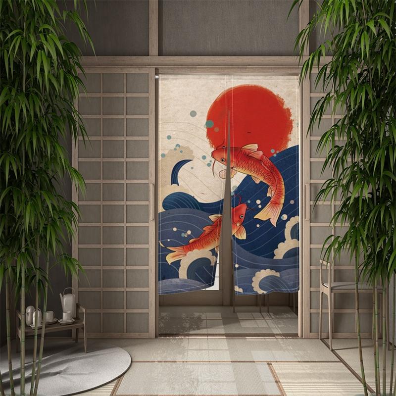 Japanischer Stil Türvorhang Panel Traditionelles Chinesisches Drachen Eule Tiger Gemälde Tür Tapisserie Raumteiler Vorhänge Für Küche