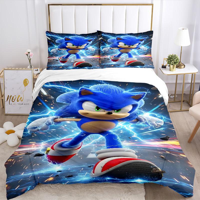 3pcs Sonic the Hedgehog Duvet Cover Set, 1 Duvet Cover + 2 Pillowcases (No Insert), High-Definition Print, Home & Dorm Set Yy251208052