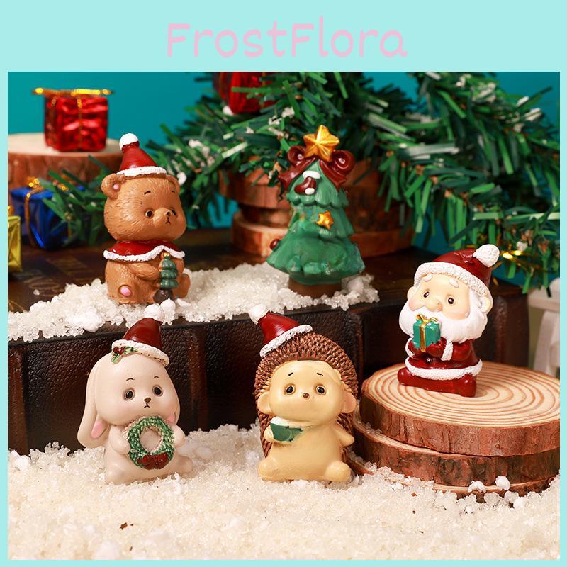 Animal Christmas Resin Figurine Set Santa Claus Tree Decor Kids Gift Birthday