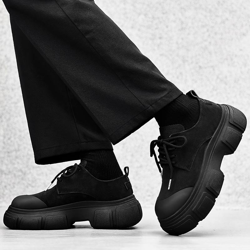 Men Harajuku Black Leather Shoes British Style Thick Sole Casual Oxfords Shoes Men Fashion Platform Derby Shoes Dress Man Trend