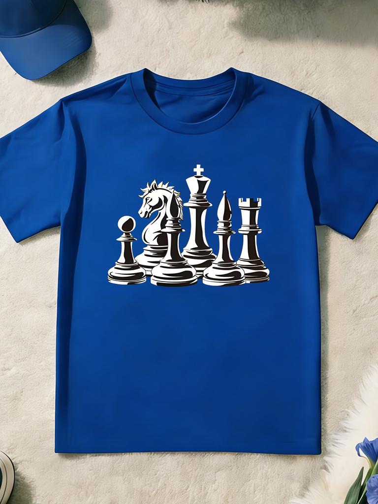 Vintage Black And White Chess Pieces Print T Shirt Boys Girls Chess Lover Short Sleeve Tee Family Matching Kids Cotton Tops