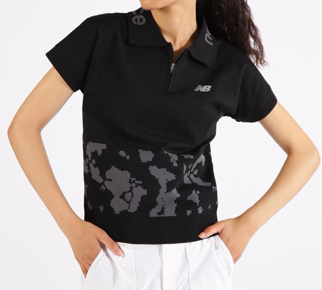 New Balance Golf Short Sleeve Knit Polo Shirt 2 (Cowpod Print, Stretch) / Women's / 012-4275501 010_Black [L]