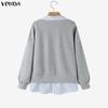 ZANZEA Women Casual Lapel Neck Long Sleeve Patchwork Striped Blouse Tops