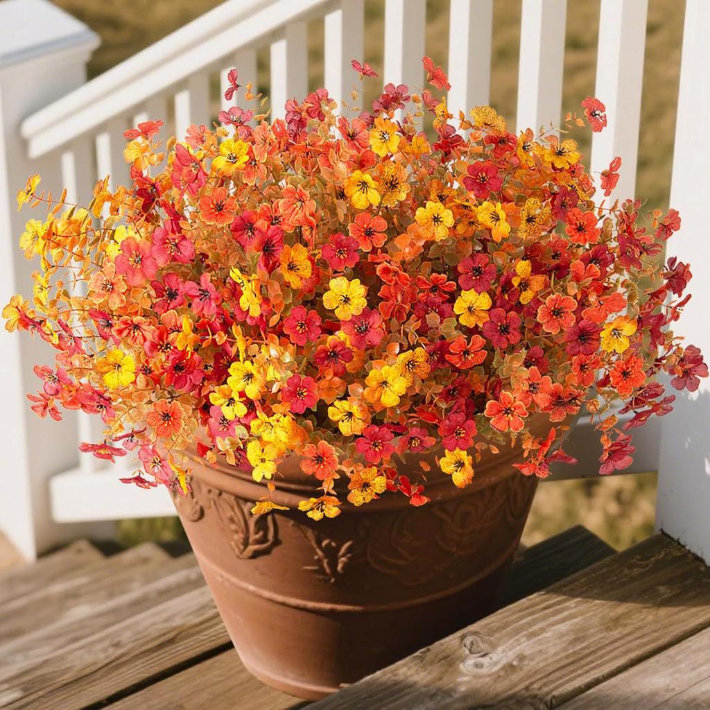 5 Bundles Plastic Fake Fall Artificial Flowers UV Resistant Fake Plastic Flowers Faux Plastic Flowers for Home Party Outdoor