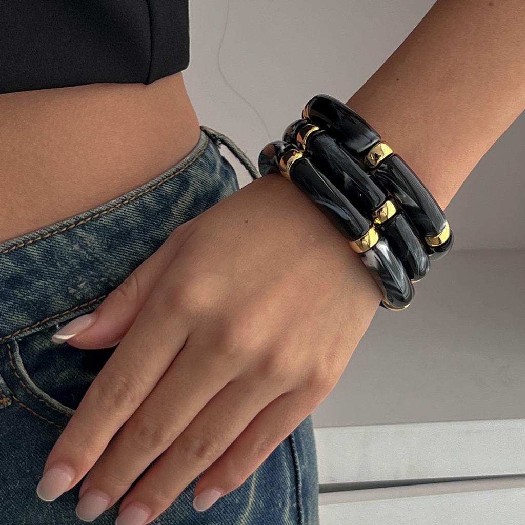 Vintage Acrylic Bamboo Beads Bracelet for Women Multi Color Stretchy Resin Girls Charm Couple Bangles Gift Men Jewelry